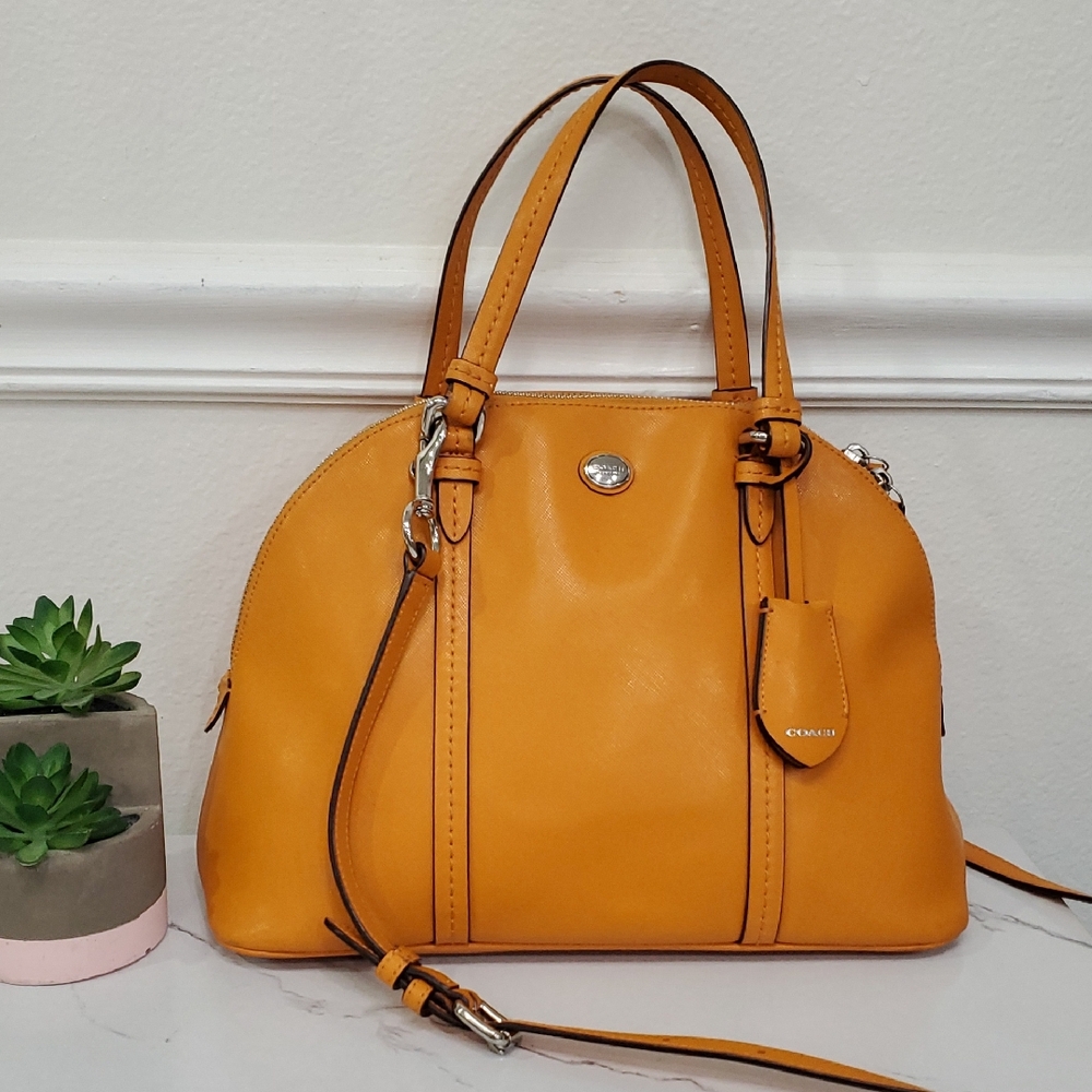 🧡Coach Peyton Leather Cora "Pumpkin Spice" Domed Satchel Handbag/Crossbody Bag